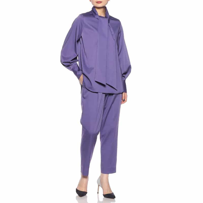 BARNEYS NEW YORK セットアップウォッシャブル ボウタイブラウス PURPLE