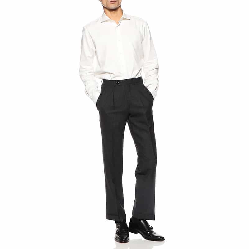 BARNEYS NEW YORK コットン×カシミヤ ヘリンボーンシャツ WHITE