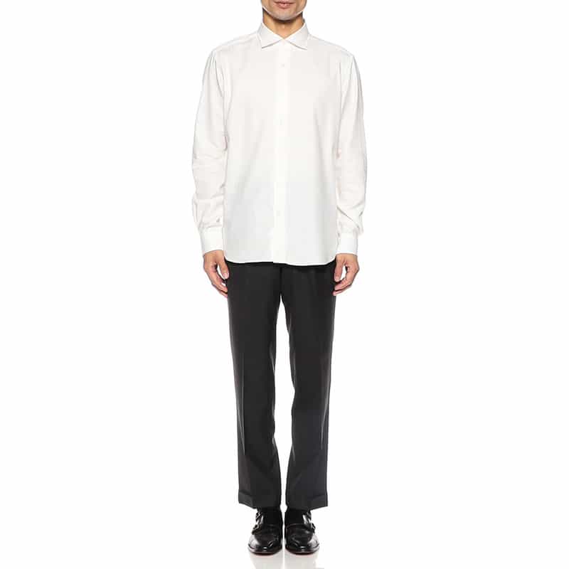 BARNEYS NEW YORK コットン×カシミヤ ヘリンボーンシャツ WHITE