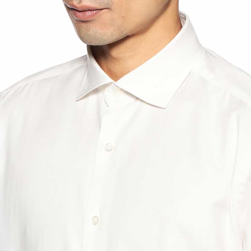 BARNEYS NEW YORK コットン×カシミヤ ヘリンボーンシャツ WHITE