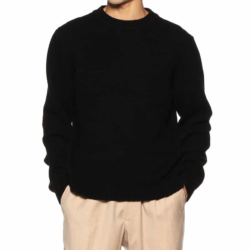 NOMIAMO カシミヤクルーネックニットプルオーバー BLACK