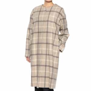 ウール素材 チェック柄ノーカラー コート
