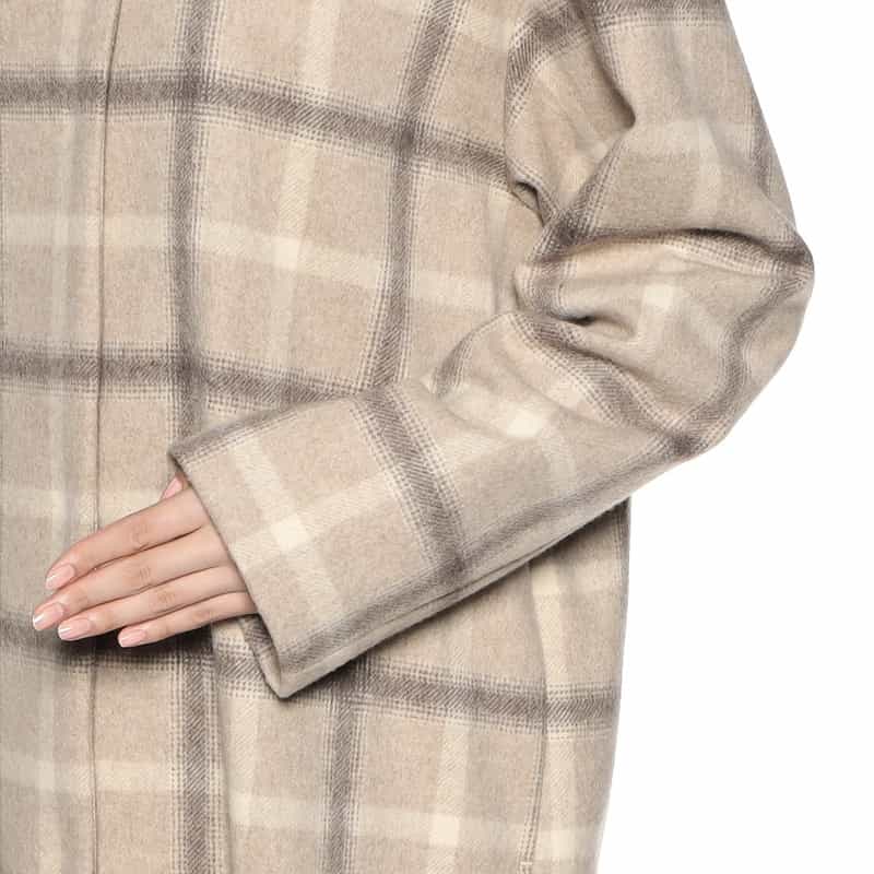 BARNEYS NEW YORK ウール素材 チェック柄ノーカラー コート BEIGE