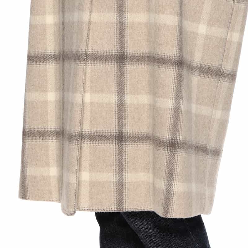 BARNEYS NEW YORK ウール素材 チェック柄ノーカラー コート BEIGE