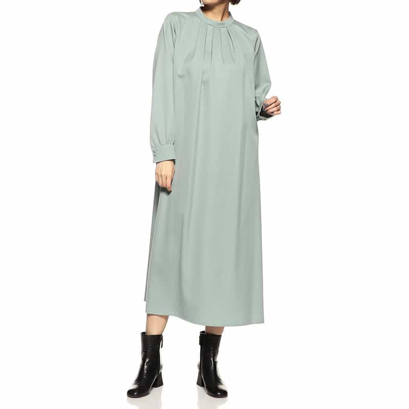 BARNEYS NEW YORK ウォッシャブルバンドカラータックドレス LIGHT BLUE