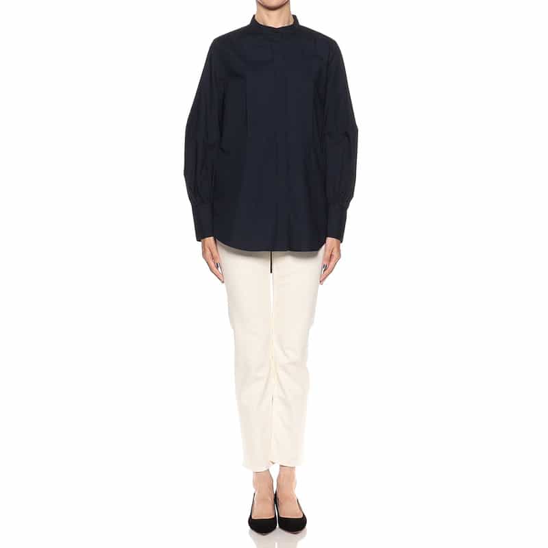 BARNEYS NEW YORK ウォッシャブルバンドカラーシャツ NAVY