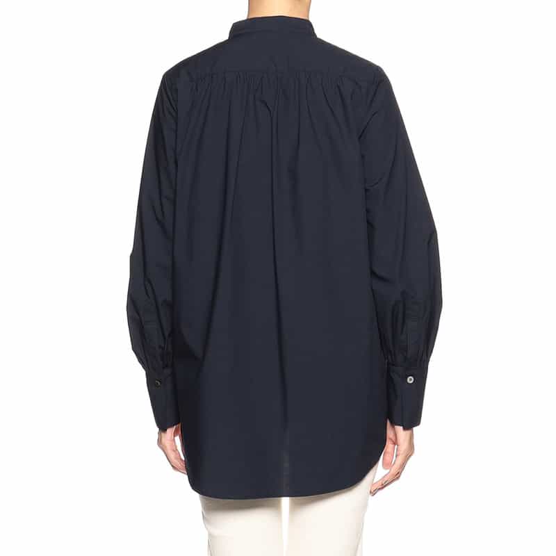 BARNEYS NEW YORK ウォッシャブルバンドカラーシャツ NAVY