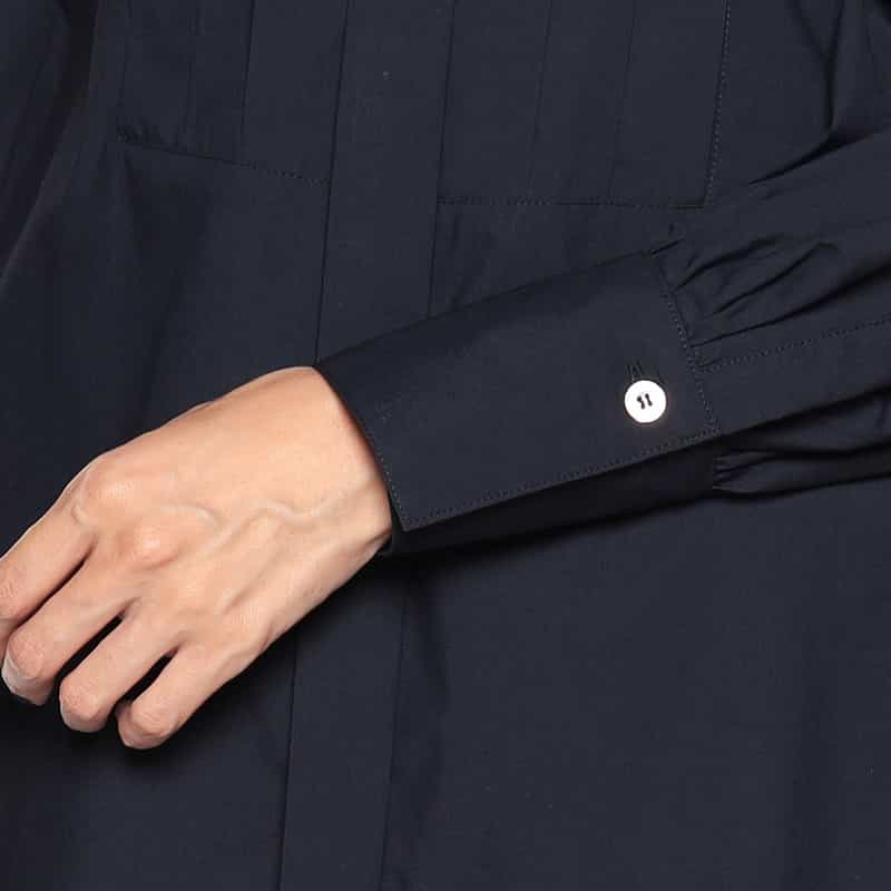 BARNEYS NEW YORK ウォッシャブルバンドカラーシャツ NAVY