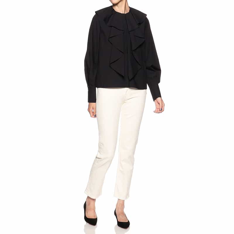 BARNEYS NEW YORK ウォッシャブル フリルカラーブラウス BLACK