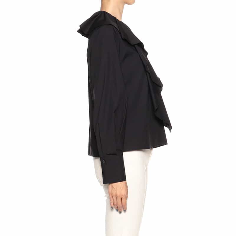 BARNEYS NEW YORK ウォッシャブル フリルカラーブラウス BLACK