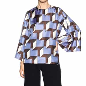 ウォッシャブルプリントフレアスリーブブラウス