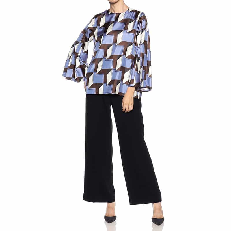 BARNEYS NEW YORK ウォッシャブルプリントフレアスリーブブラウス MULTI COLOR