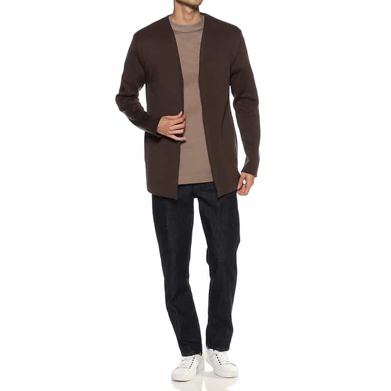 GIM バーニーズ ニューヨーク限定ノーカラーミラノリブニットジャケット BROWN