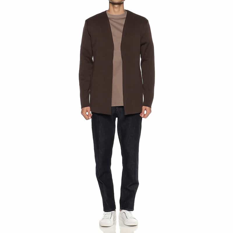 GIM バーニーズ ニューヨーク限定ノーカラーミラノリブニットジャケット BROWN