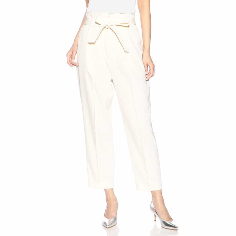 BARNEYS NEW YORK ウォッシャブルベルテッドタックテーパードクロップドパンツ WHITE