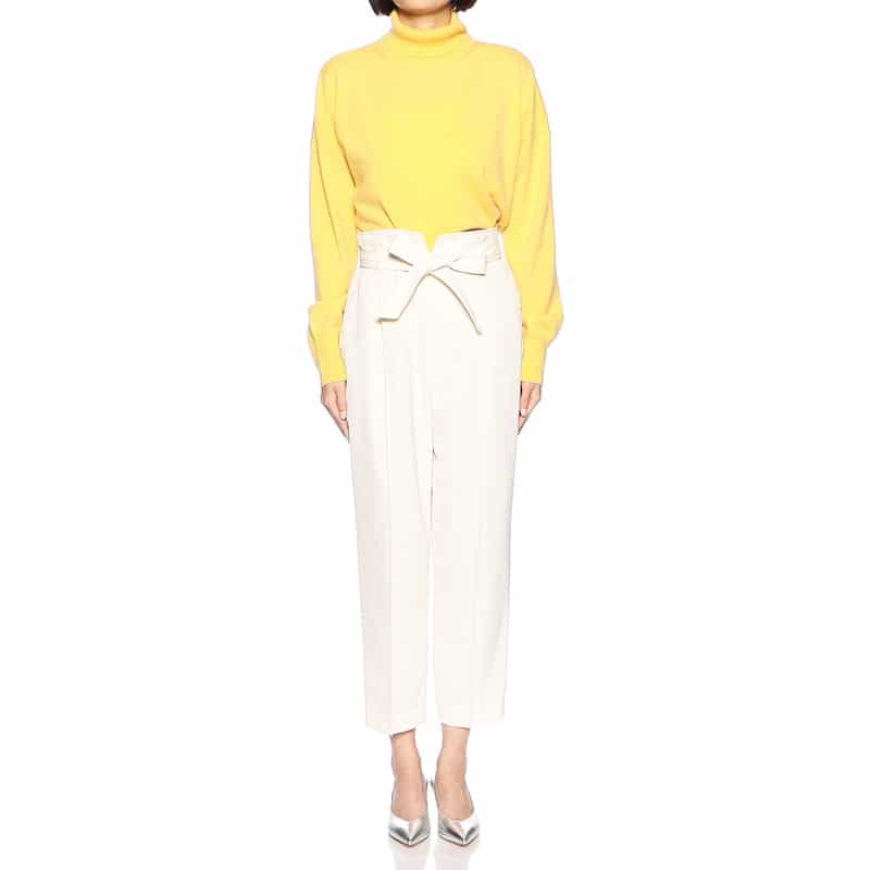 BARNEYS NEW YORK ウォッシャブルベルテッドタックテーパードクロップドパンツ WHITE