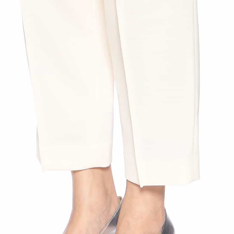 BARNEYS NEW YORK ウォッシャブルベルテッドタックテーパードクロップドパンツ WHITE