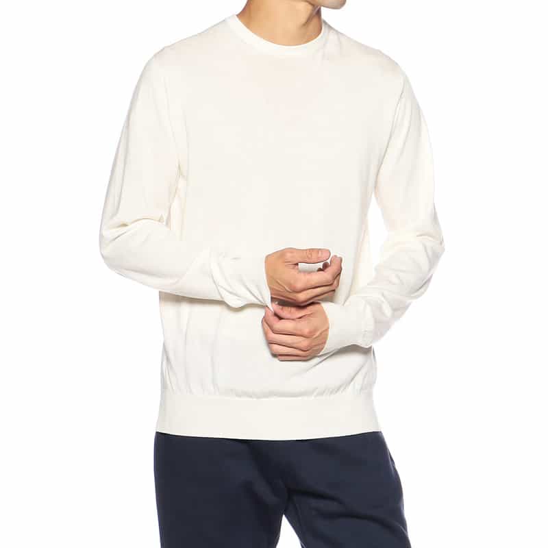 BARNEYS NEW YORK クルーネックニットプルオーバー（ロロ・ピアーナ社製ウール使用） WHITE
