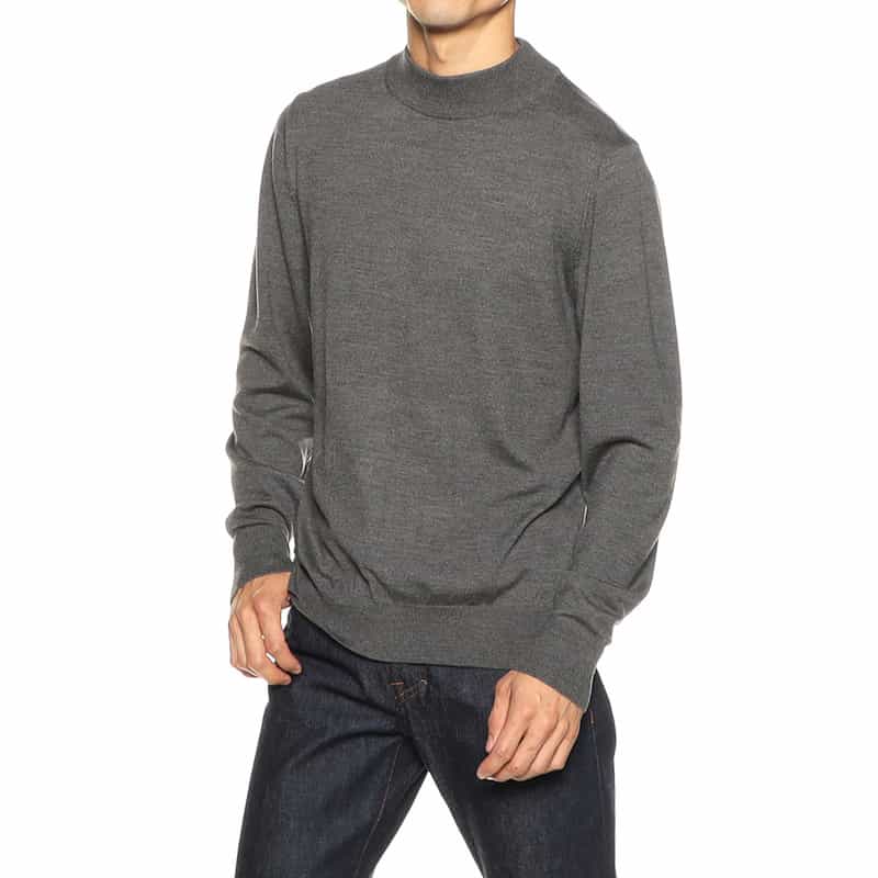 BARNEYS NEW YORK ウールモックネックニットプルオーバー(ロロ・ピアーナ社製ウール使用) DARK GRAY