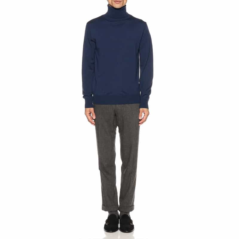 BARNEYS NEW YORK タートルネックニットプルオーバー(ロロ・ピアーナ社製ウール使用) NAVY