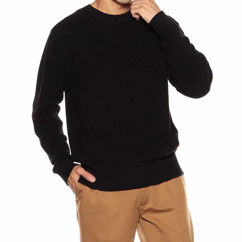 BARNEYS NEW YORK 畦編みスビンコットンニットプルオーバー BLACK