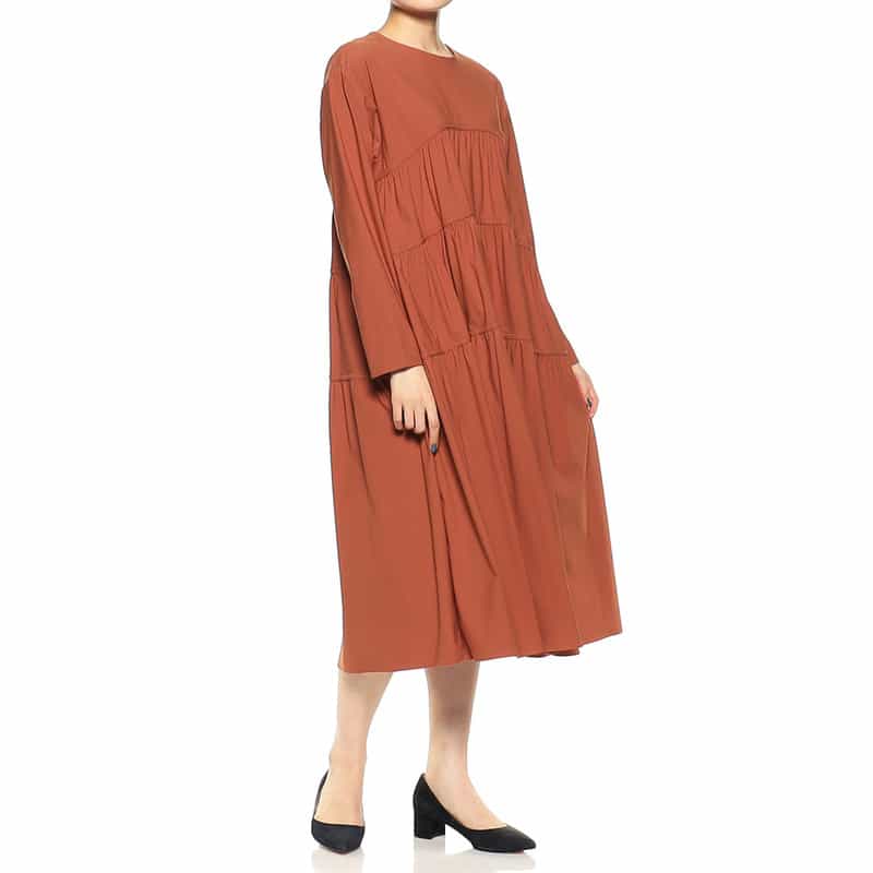 BARNEYS NEW YORK ウォッシャブルティアードAラインドレス ORANGE