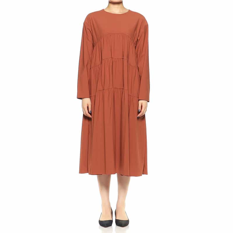 BARNEYS NEW YORK ウォッシャブルティアードAラインドレス ORANGE