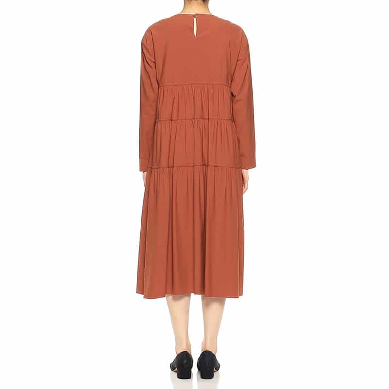 BARNEYS NEW YORK ウォッシャブルティアードAラインドレス ORANGE