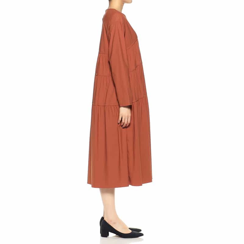 BARNEYS NEW YORK ウォッシャブルティアードAラインドレス ORANGE