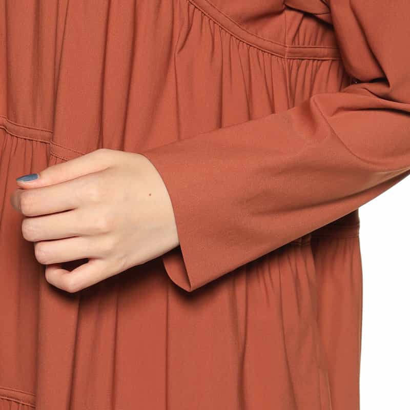 BARNEYS NEW YORK ウォッシャブルティアードAラインドレス ORANGE