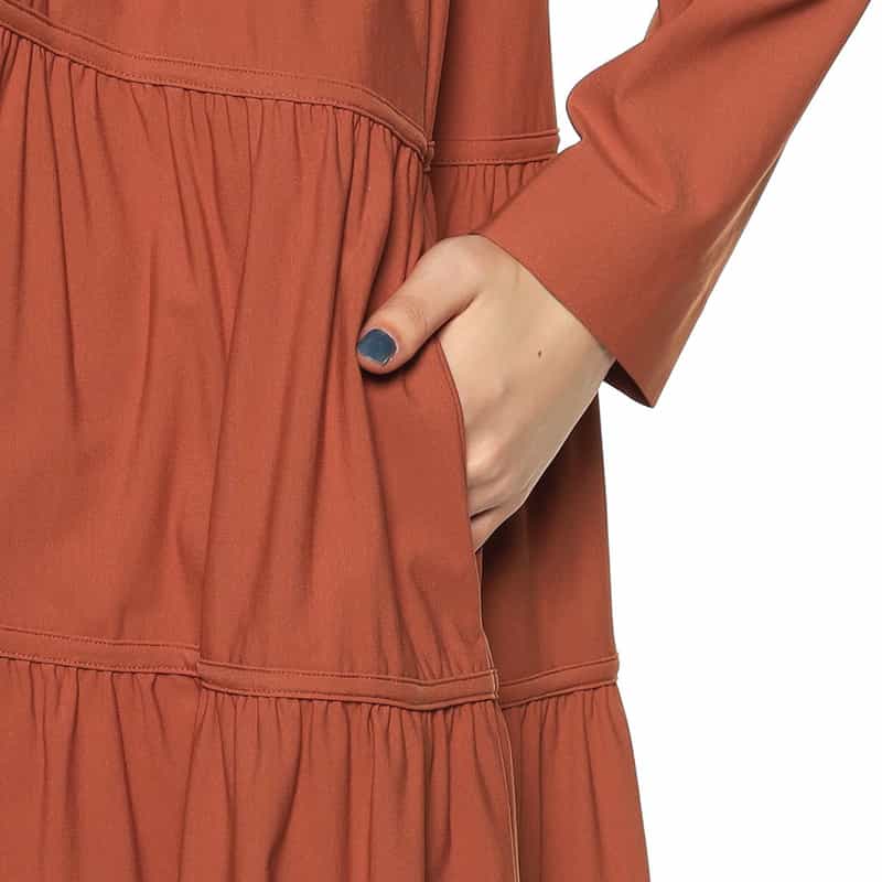 BARNEYS NEW YORK ウォッシャブルティアードAラインドレス ORANGE