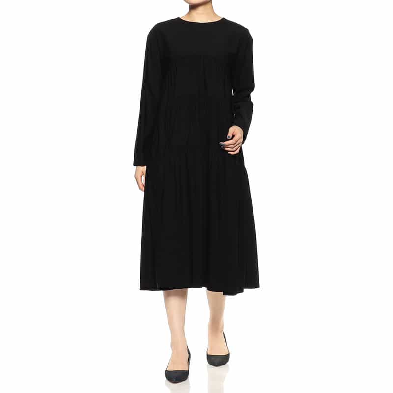BARNEYS NEW YORK ウォッシャブルティアードAラインドレス BLACK