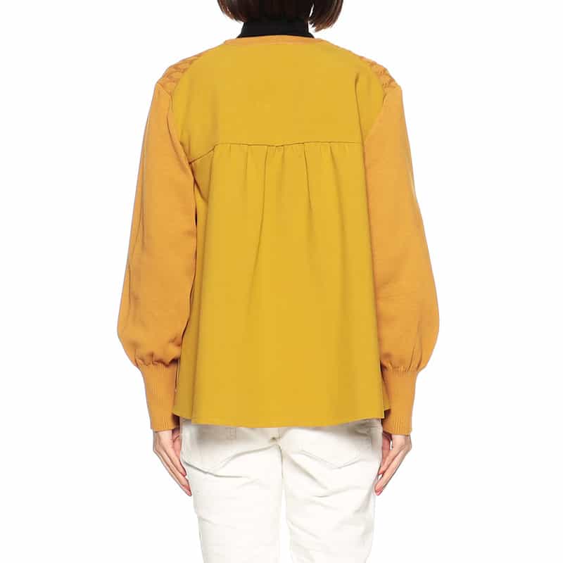BARNEYS NEW YORK コンビネーションフレアニットカーディガン MUSTARD