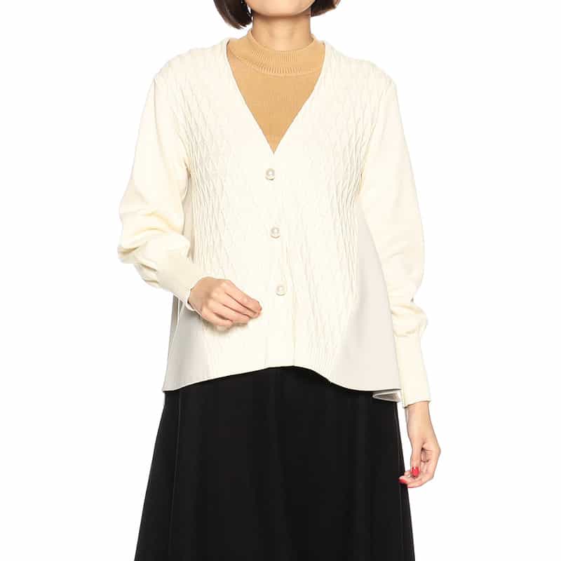 BARNEYS NEW YORK コンビネーションフレアニットカーディガン LT BEIGE