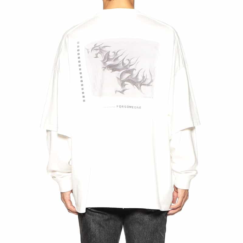 FORSOMEONE バーニーズ　ニューヨーク限定レイヤードデザインロングスリーブTシャツ WHITE