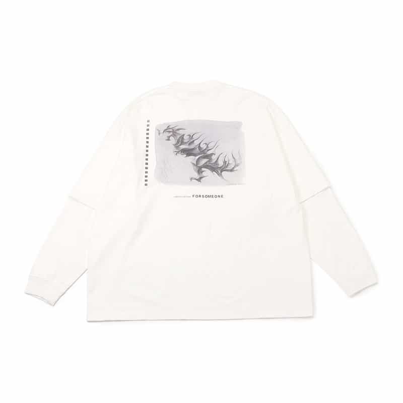 FORSOMEONE バーニーズ　ニューヨーク限定レイヤードデザインロングスリーブTシャツ WHITE