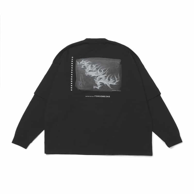 FORSOMEONE バーニーズ　ニューヨーク限定レイヤードデザインロングスリーブTシャツ BLACK