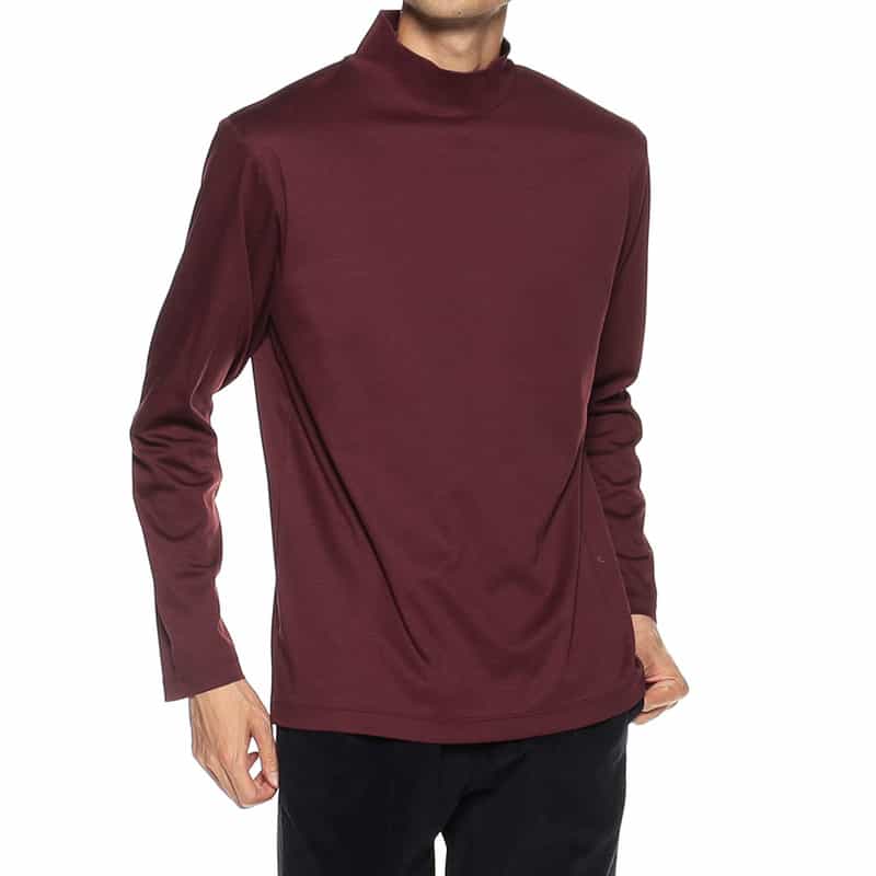BARNEYS NEW YORK モックネックロングスリーブカットソー WINE