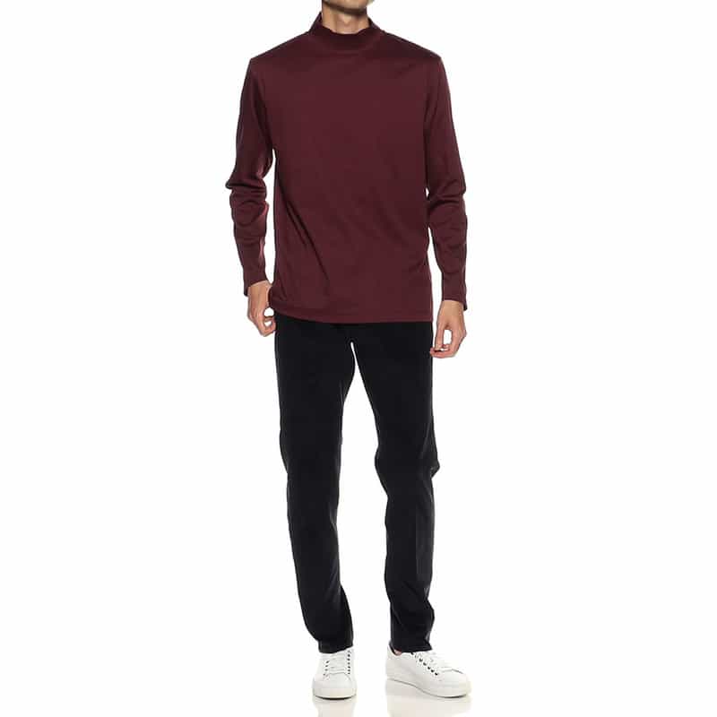 BARNEYS NEW YORK モックネックロングスリーブカットソー WINE