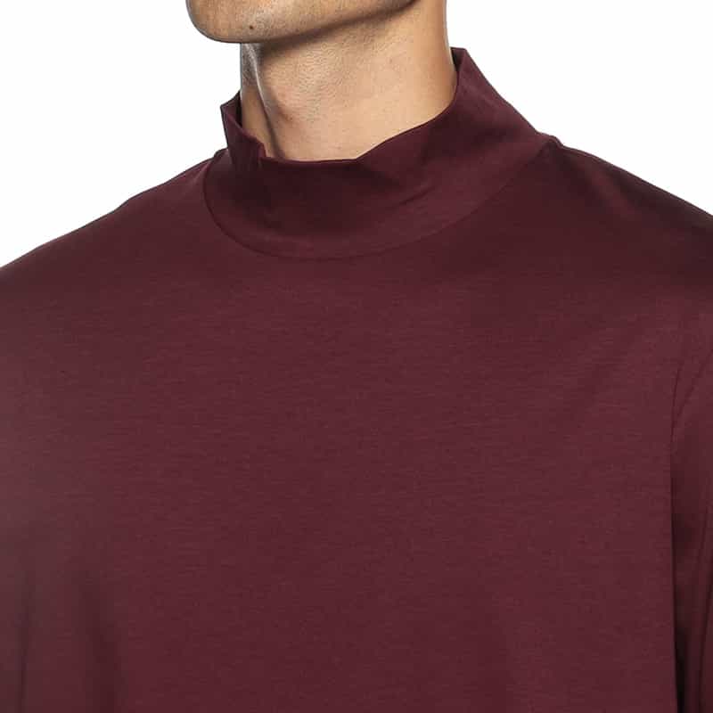 BARNEYS NEW YORK モックネックロングスリーブカットソー WINE