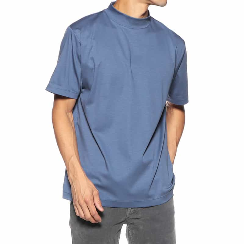 BARNEYS NEW YORK モックネックTシャツ BLUE