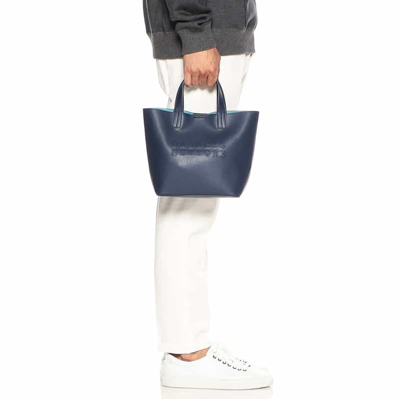 BARNEYS NEW YORK ロゴトートバッグ (S) NAVY