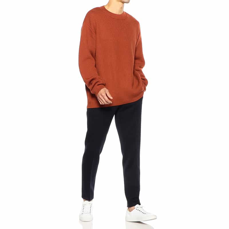 BARNEYS NEW YORK 畦編みクルーネックニットプルオーバー ORANGE