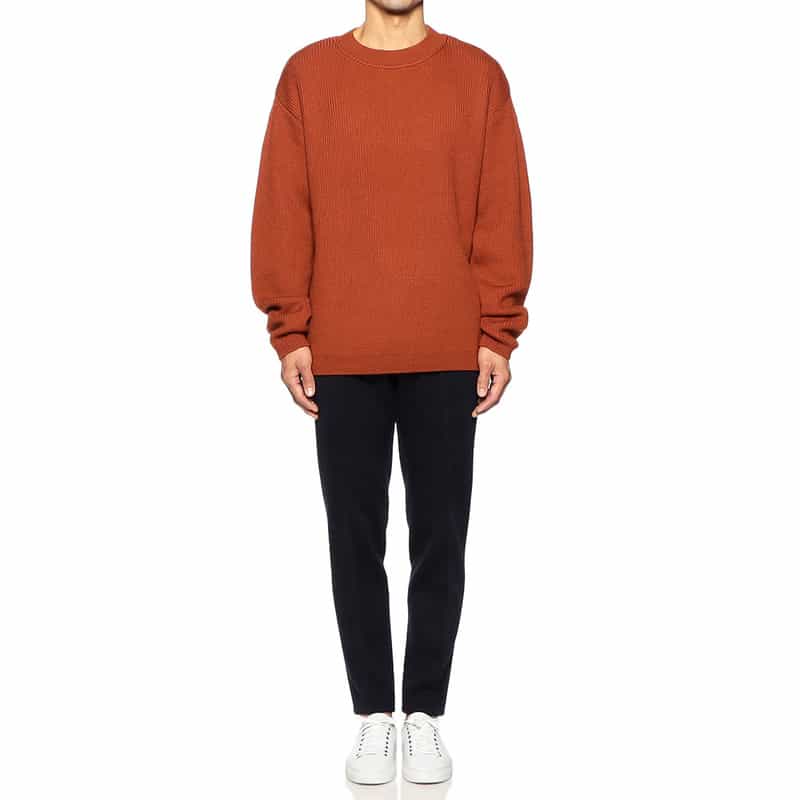 BARNEYS NEW YORK 畦編みクルーネックニットプルオーバー ORANGE