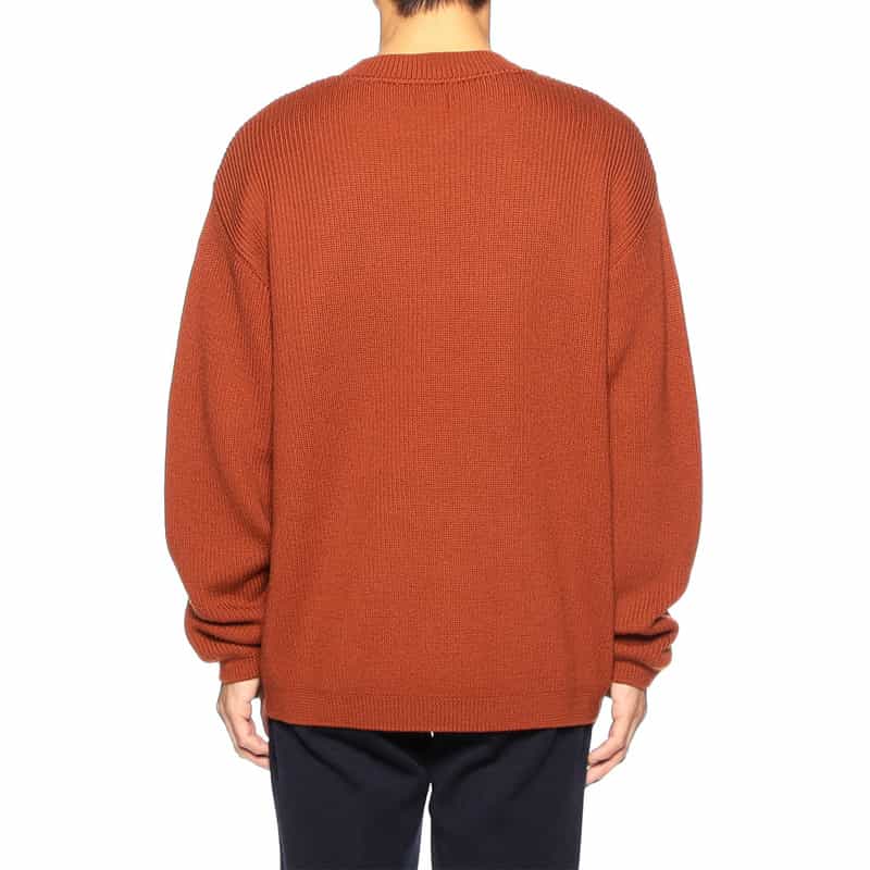 BARNEYS NEW YORK 畦編みクルーネックニットプルオーバー ORANGE