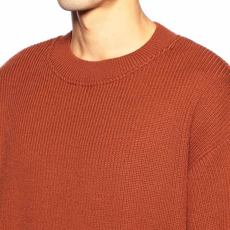 BARNEYS NEW YORK 畦編みクルーネックニットプルオーバー ORANGE