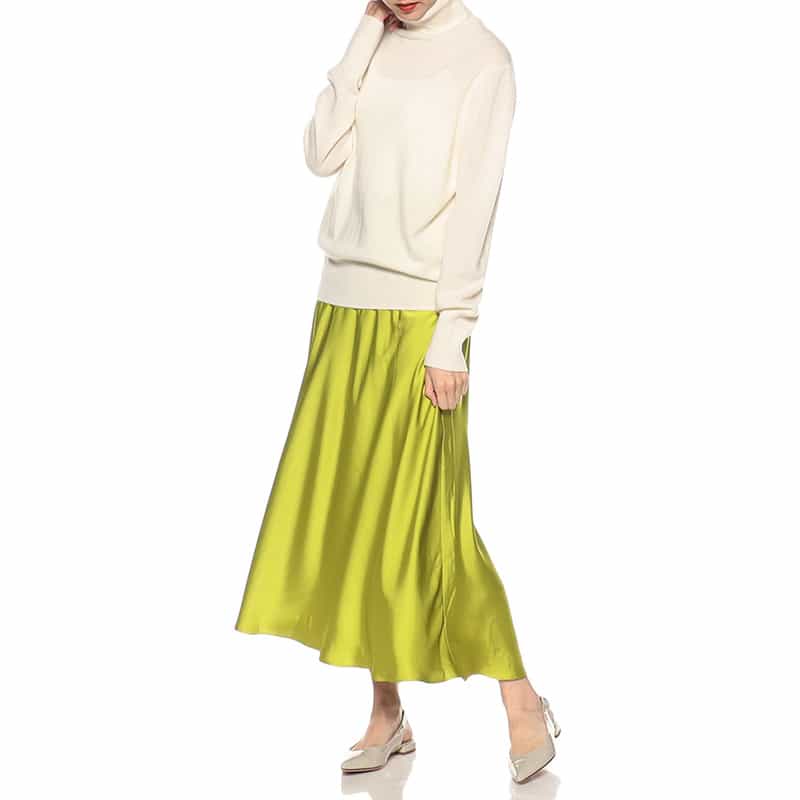 BARNEYS NEW YORK ウォッシャブルシャイニーロングスカート LIGHT GREEN