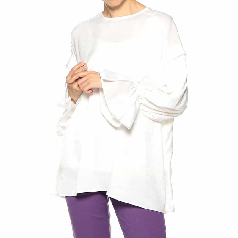 BARNEYS NEW YORK ウォッシャブルフリルスリーブブラウス OFF WHITE