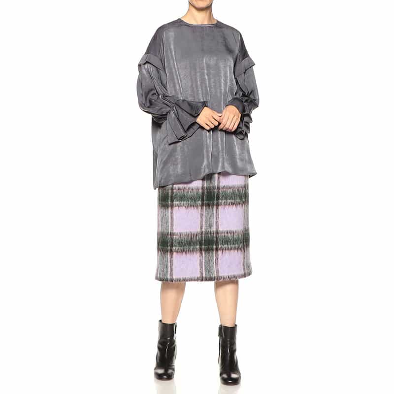 BARNEYS NEW YORK ウォッシャブルフリルスリーブブラウス GRAY