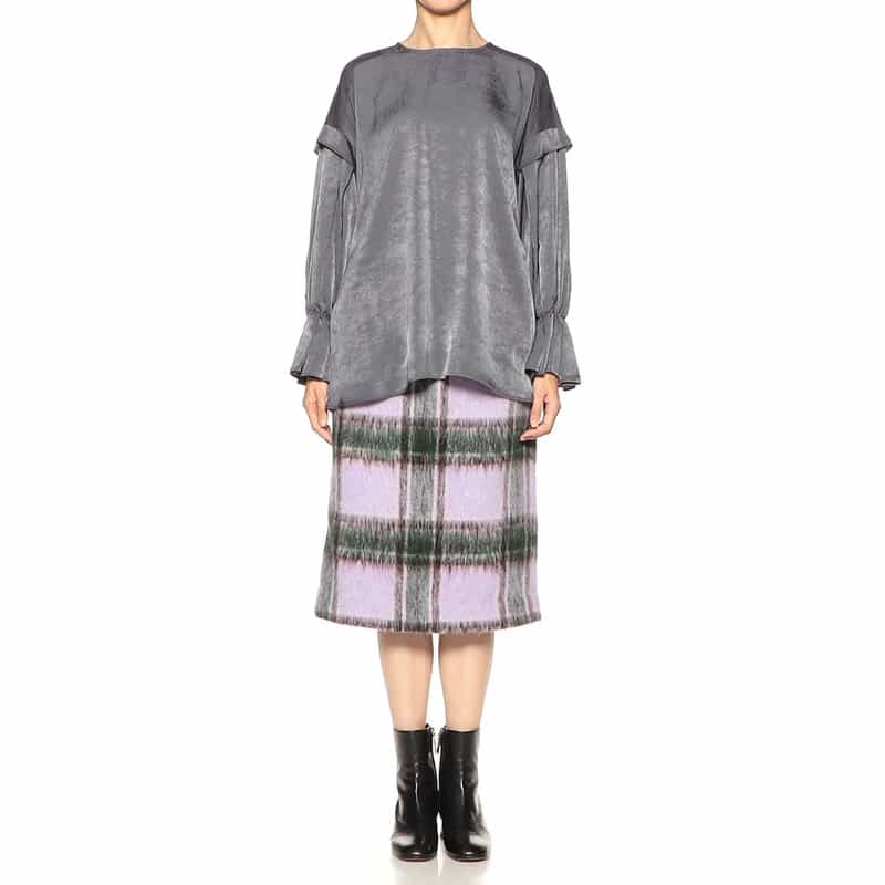 BARNEYS NEW YORK ウォッシャブルフリルスリーブブラウス GRAY